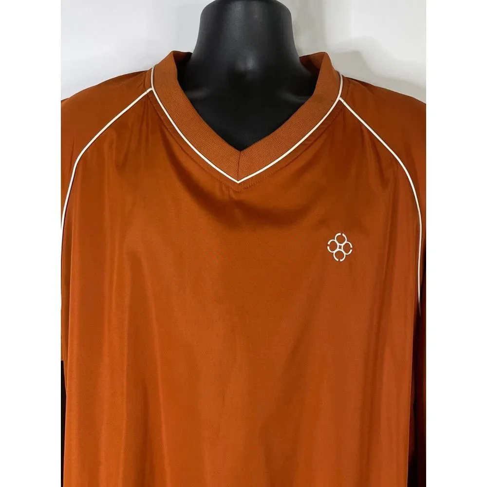 FootJoy Long Sleeve Golf Pullover Sz Large Windbreaker V Neck Jacket Rusty Orang